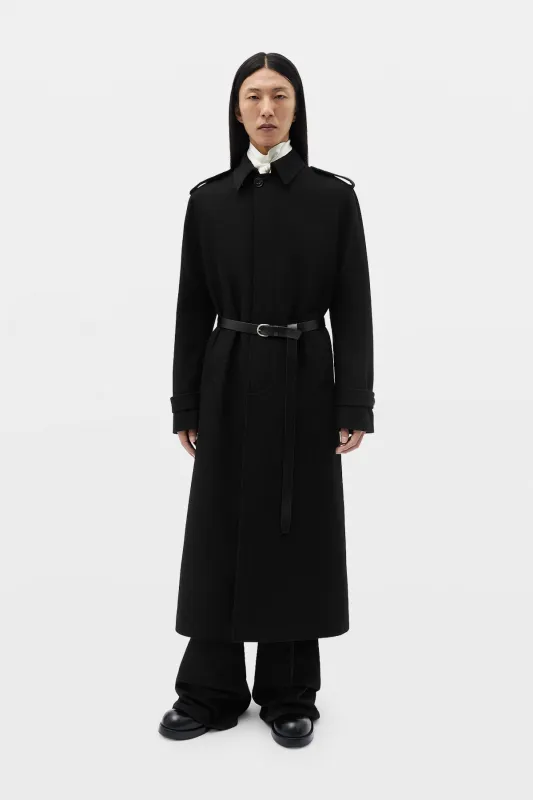 Wilmer Car Coat with Leather Belt made by Ann Demeulemeester
