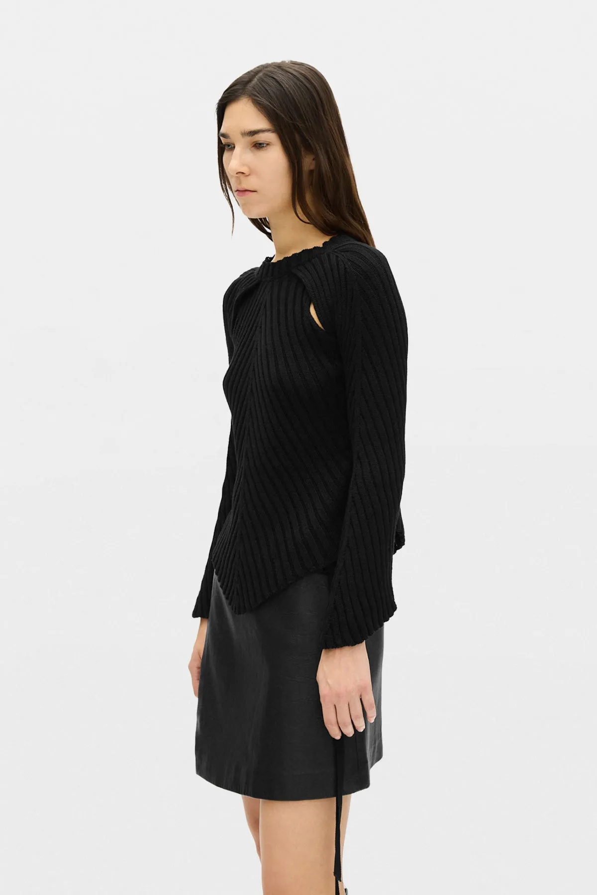 Wilja Diagonal Rib Sweater with Cut Out Armhole Detail sold by Ann Demeulemeester product image thumbnail 2