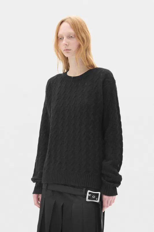 Siya Cable Knit Ladder Stitch Crew Neck Sweater made by Ann Demeulemeester