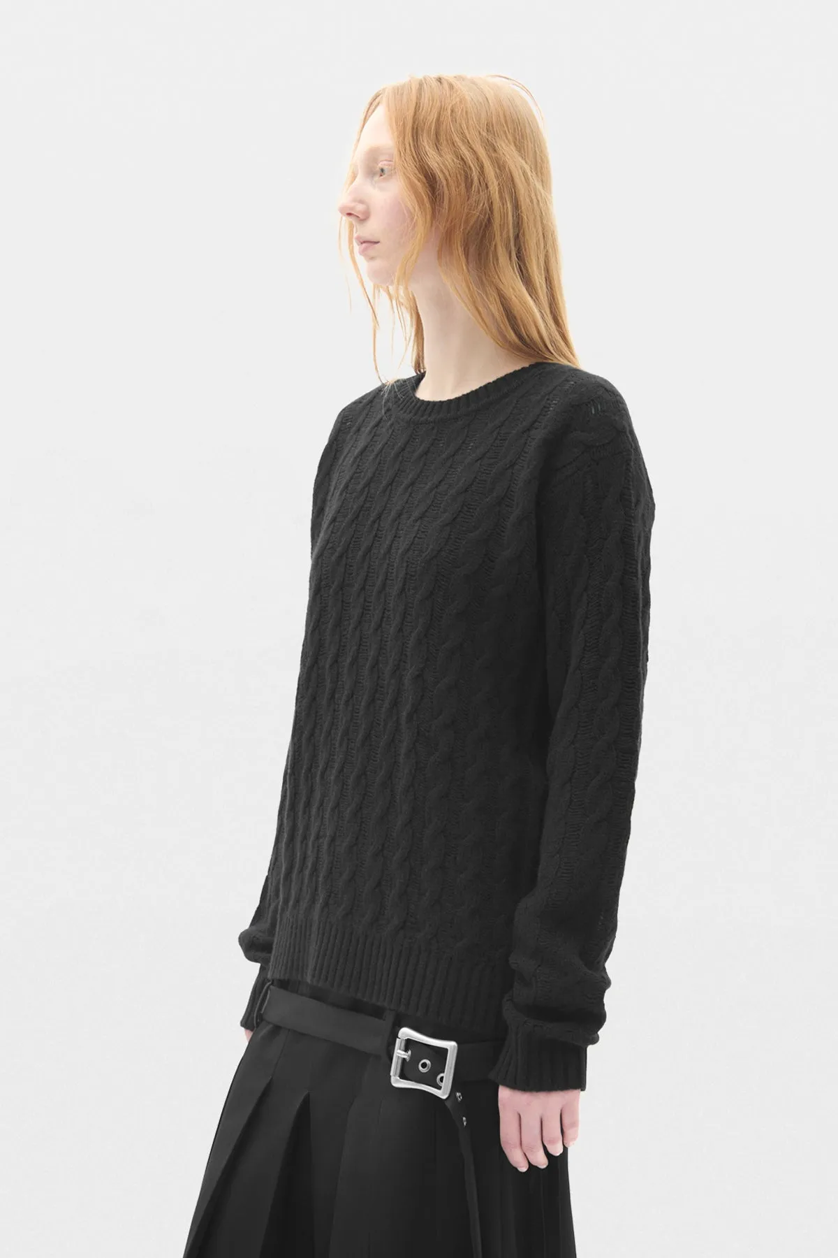 Siya Cable Knit Ladder Stitch Crew Neck Sweater sold by Ann Demeulemeester product image thumbnail 2