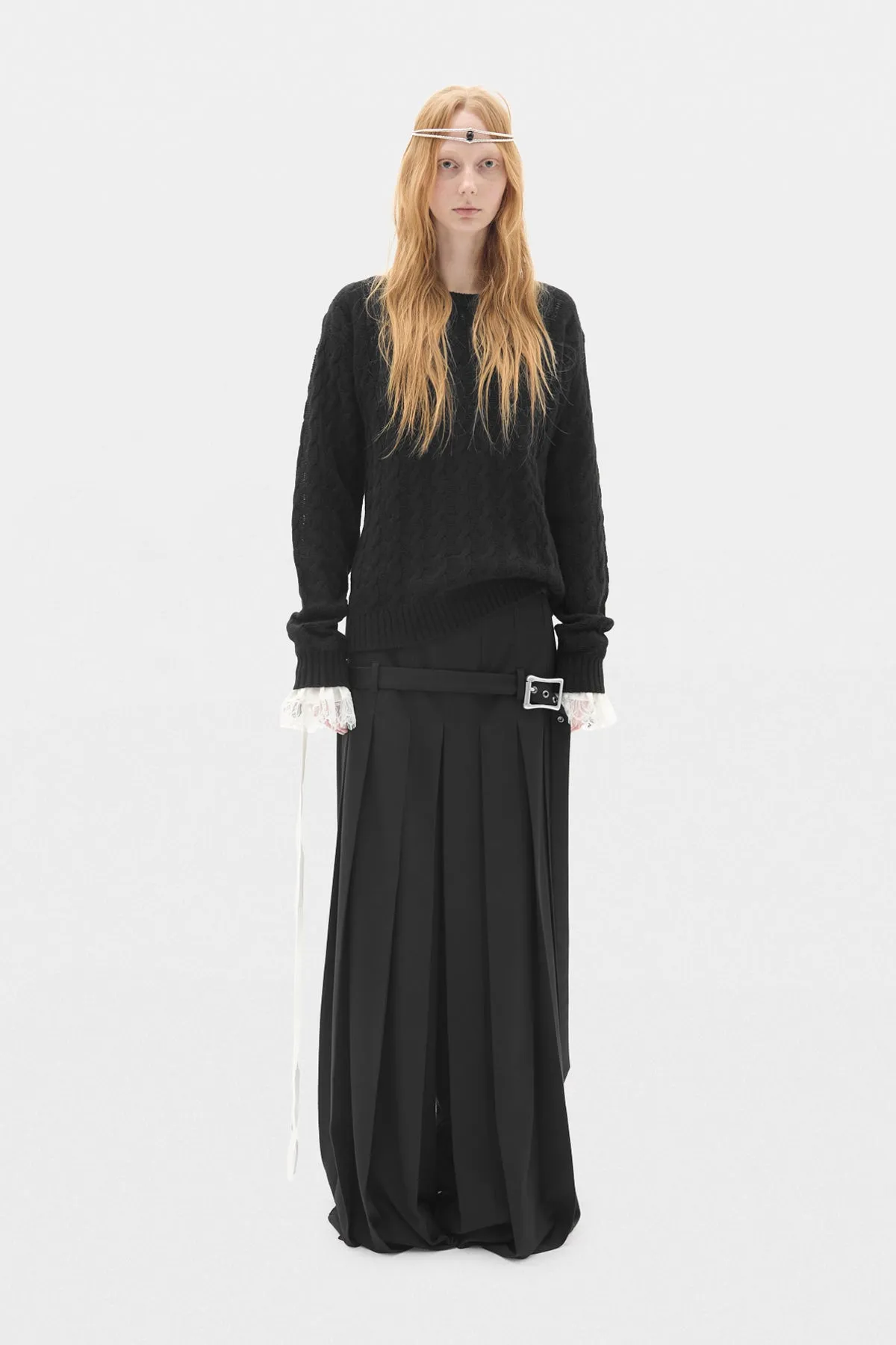 Siya Cable Knit Ladder Stitch Crew Neck Sweater sold by Ann Demeulemeester product image thumbnail 4