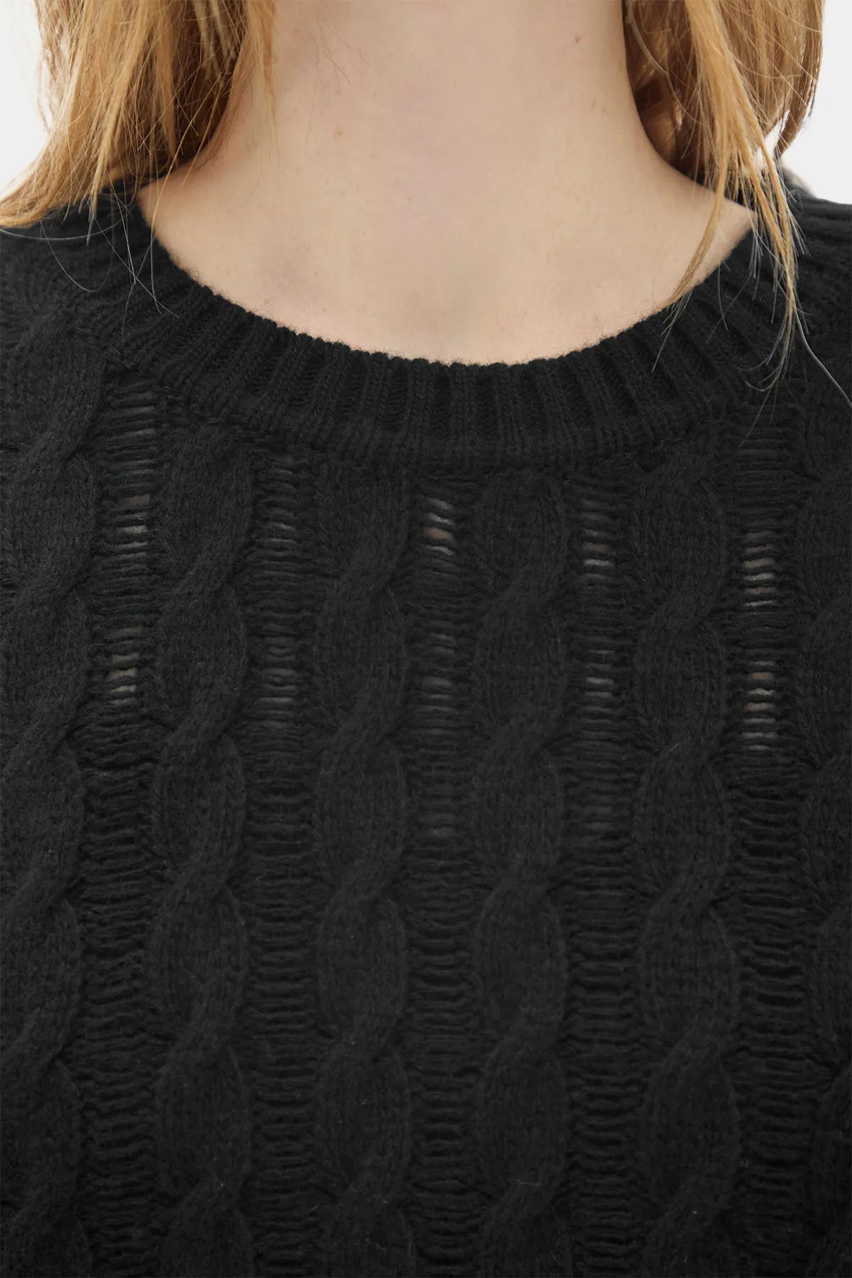 Siya Cable Knit Ladder Stitch Crew Neck Sweater sold by Ann Demeulemeester product image thumbnail 5