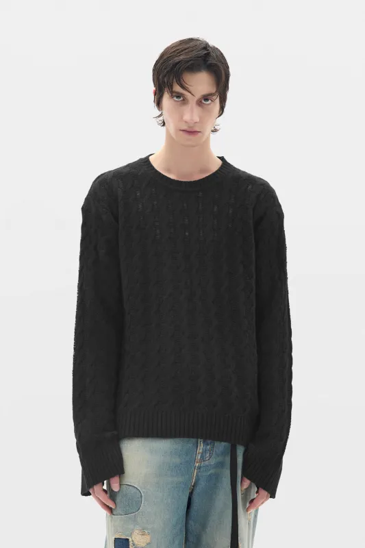 Tristan Cable Knit Ladder Stich Crew Neck Sweater made by Ann Demeulemeester