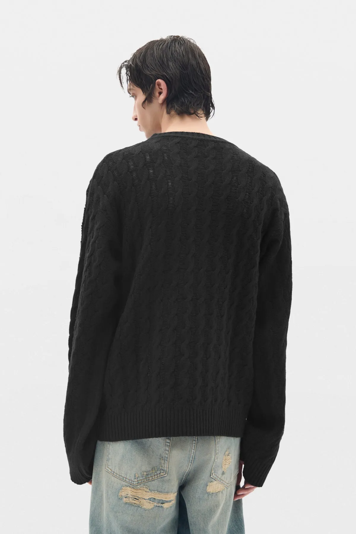 Tristan Cable Knit Ladder Stich Crew Neck Sweater sold by Ann Demeulemeester product image thumbnail 3