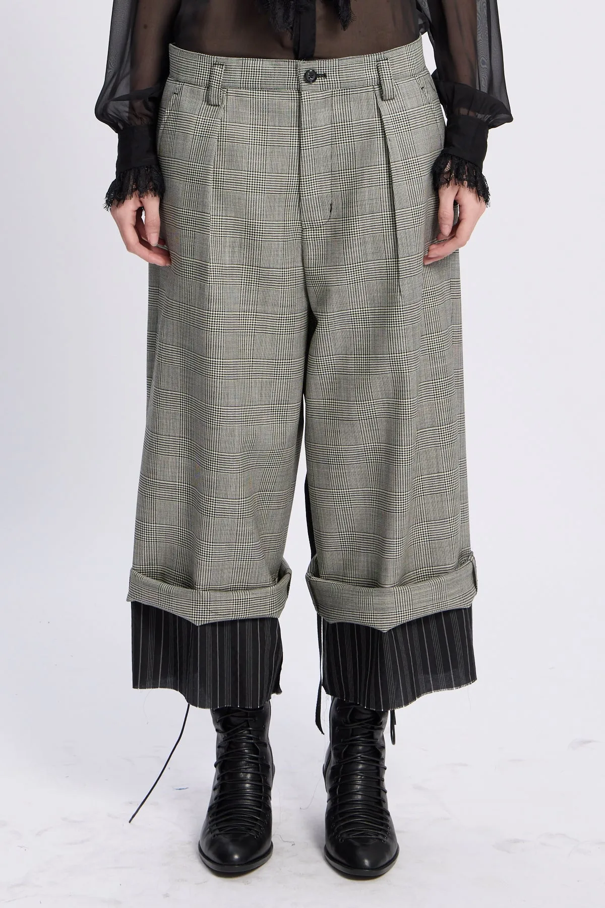 Helse Wide Leg Cropped Trousers With Lining Cuffs sold by Ann Demeulemeester