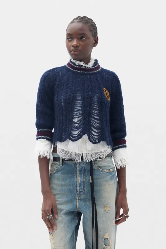 Jetlene Cable Knit Ladder Stitch Cropped Sweater made by Ann Demeulemeester