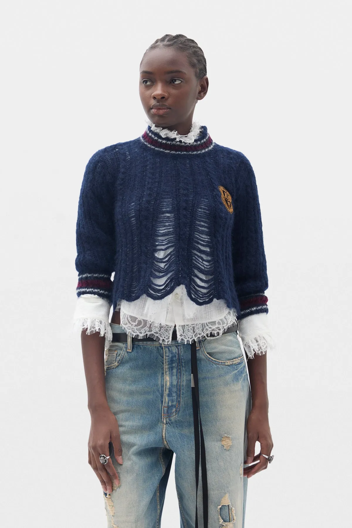 Jetlene Cable Knit Ladder Stitch Cropped Sweater sold by Ann Demeulemeester