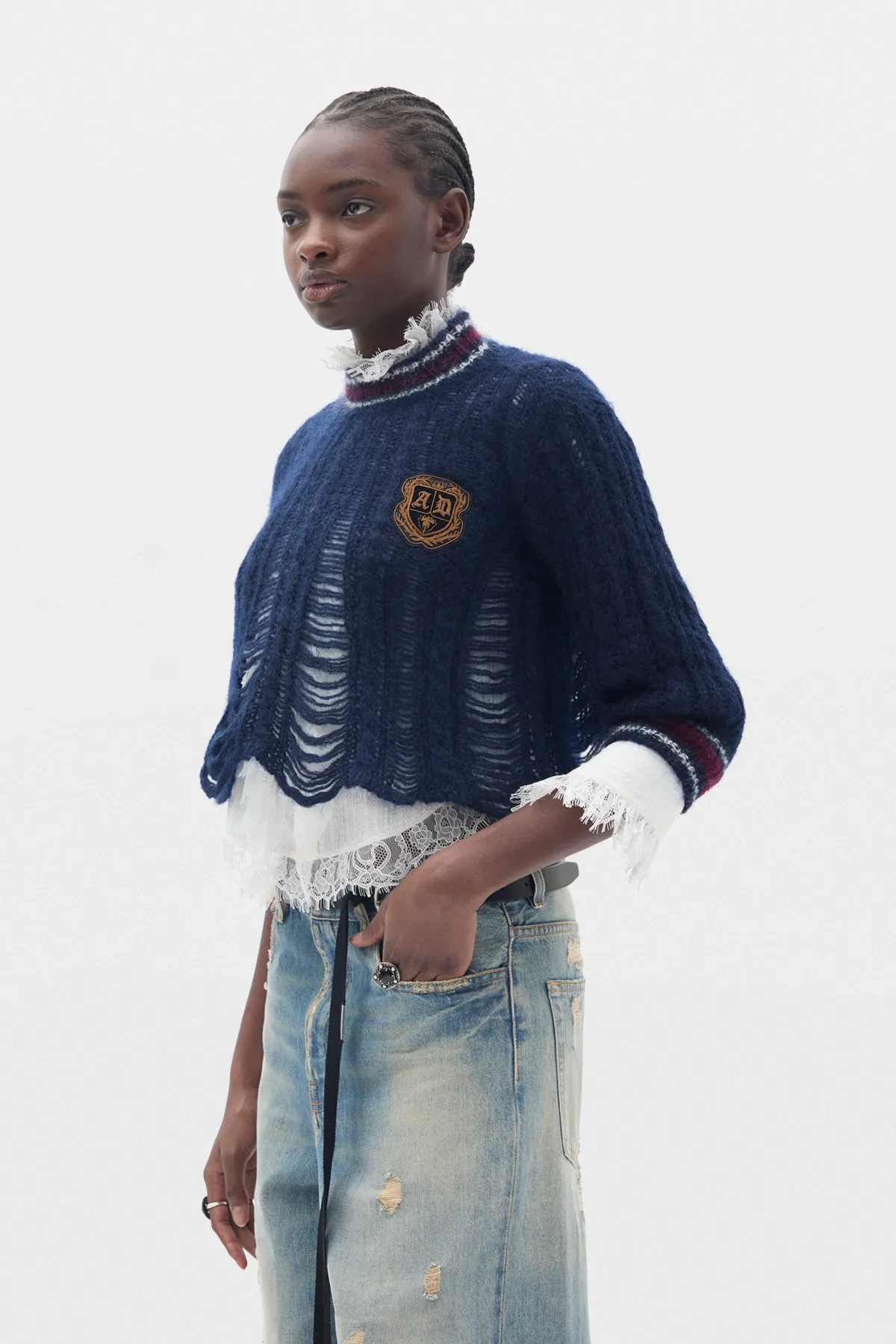 Jetlene Cable Knit Ladder Stitch Cropped Sweater sold by Ann Demeulemeester product image thumbnail 2