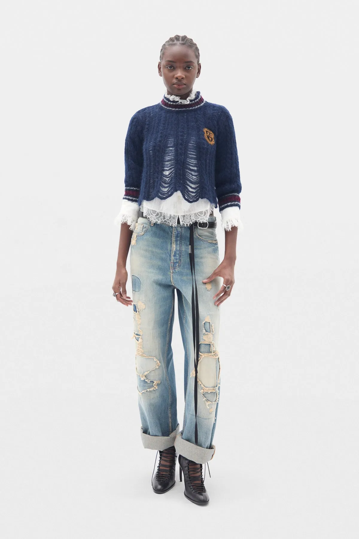 Jetlene Cable Knit Ladder Stitch Cropped Sweater sold by Ann Demeulemeester product image thumbnail 4