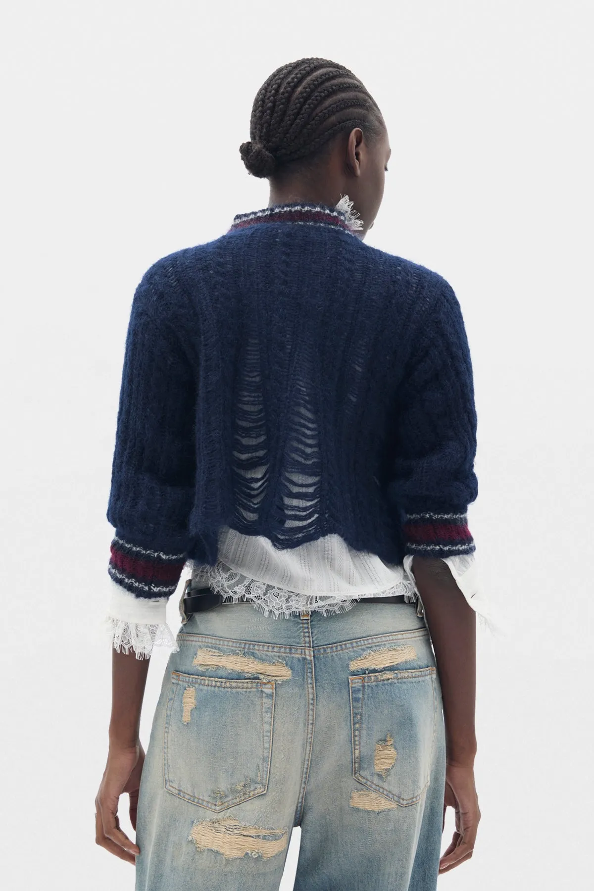Jetlene Cable Knit Ladder Stitch Cropped Sweater sold by Ann Demeulemeester product image thumbnail 3