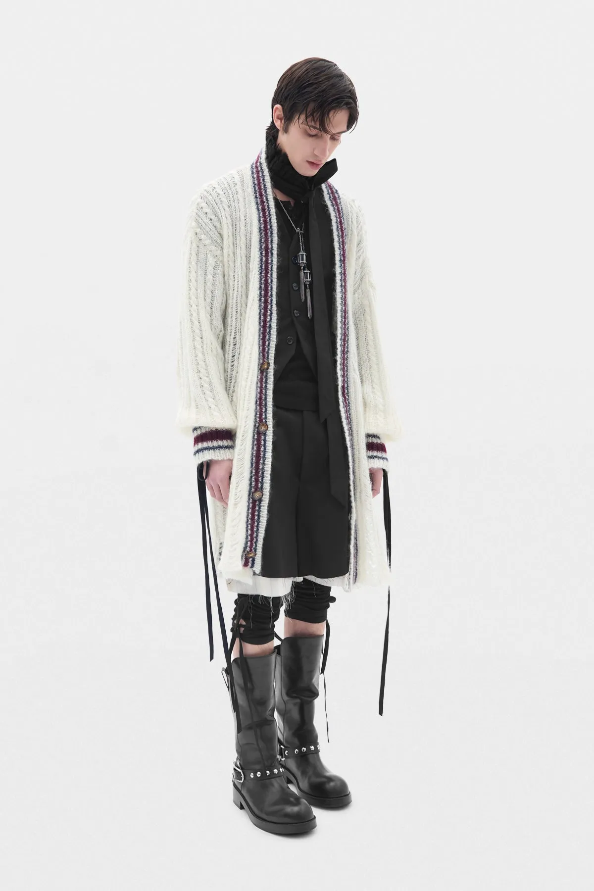 Ulver Cable Knit Ladder Stitch High Comfort Cardigan sold by Ann Demeulemeester product image thumbnail 4