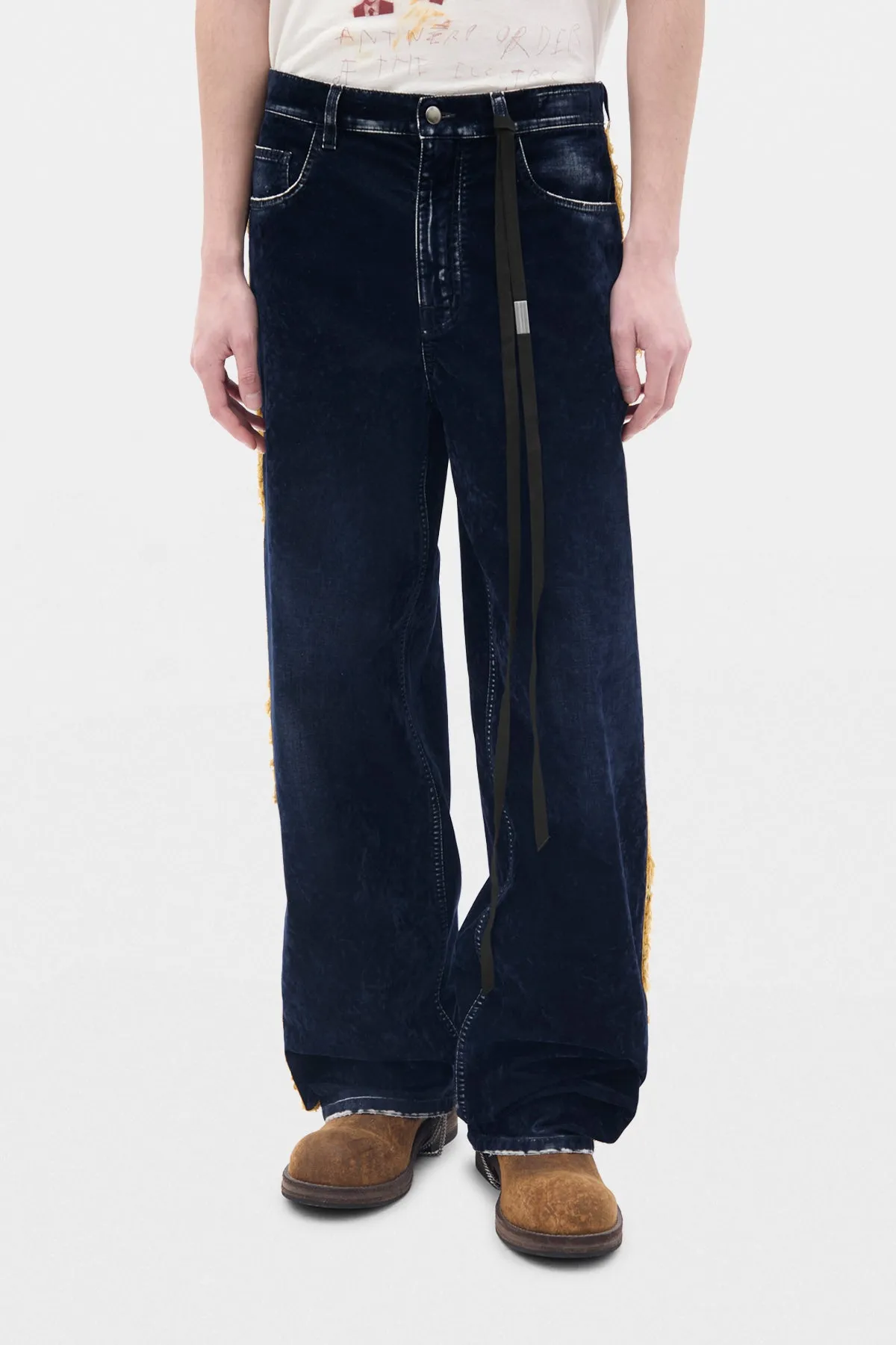 Hanno 5 Pockets Straight Leg Loose Trousers With Side Bands sold by Ann Demeulemeester