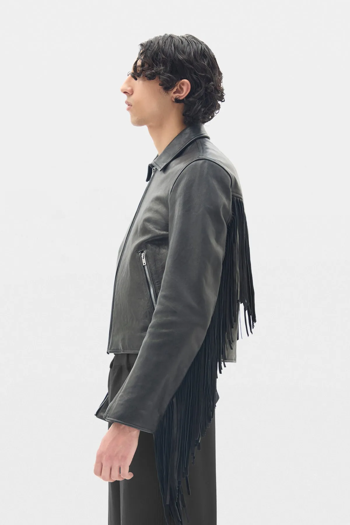 Karlo Slim Fit Zipped Biker With Fringes sold by Ann Demeulemeester product image thumbnail 2