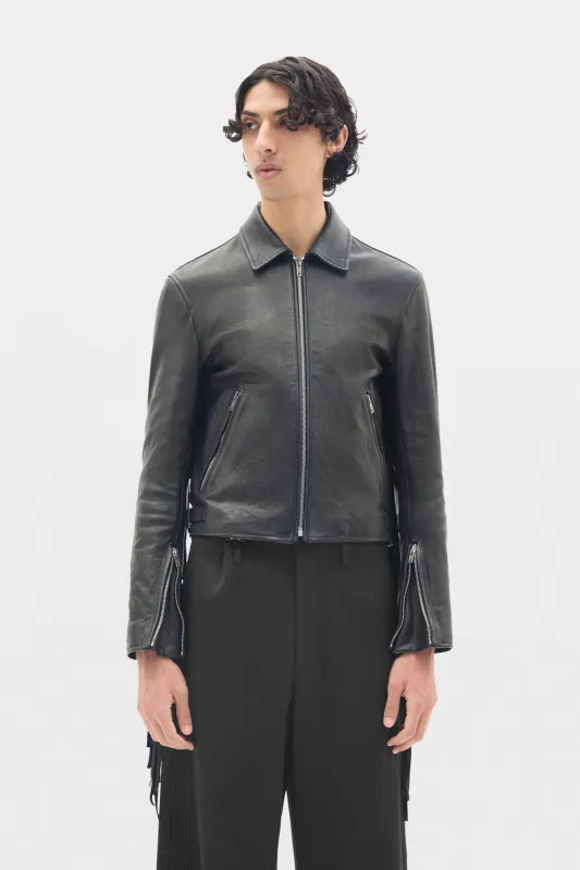 Karlo Slim Fit Zipped Biker With Fringes made by Ann Demeulemeester