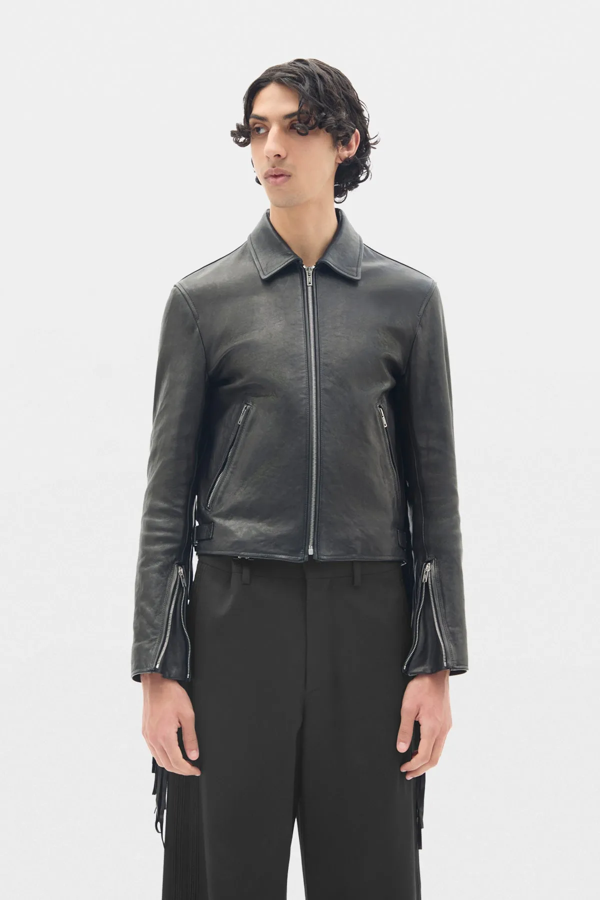 Karlo Slim Fit Zipped Biker With Fringes sold by Ann Demeulemeester