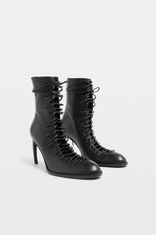 Lora Ankle Lace-Up Rose Thorn Heel Boots made by Ann Demeulemeester