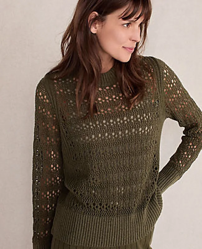 Ann Taylor Haven Well Within Organic Cotton Linen Open Stitch Crewneck Sweater sold by Ann Taylor