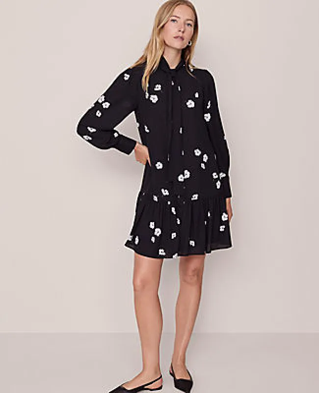 Ann Taylor Floral Tie Neck Trapeze Dress sold by Ann Taylor
