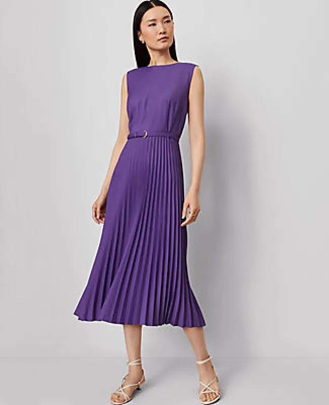 Ann Taylor Belted Pleated Midi Dress sold by Ann Taylor