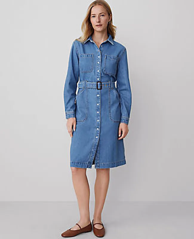 Ann Taylor Petite Weekend Collection Denim Collared Column Midi Dress sold by Ann Taylor