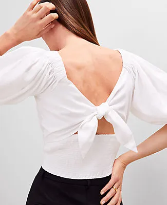 Ann Taylor Petite Linen Blend Knotted Tie Back Blouse sold by Ann Taylor product image thumbnail 3