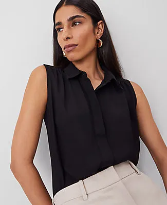 Ann Taylor Petite Shirred Yoke Sleeveless Shirt sold by Ann Taylor product image thumbnail 3