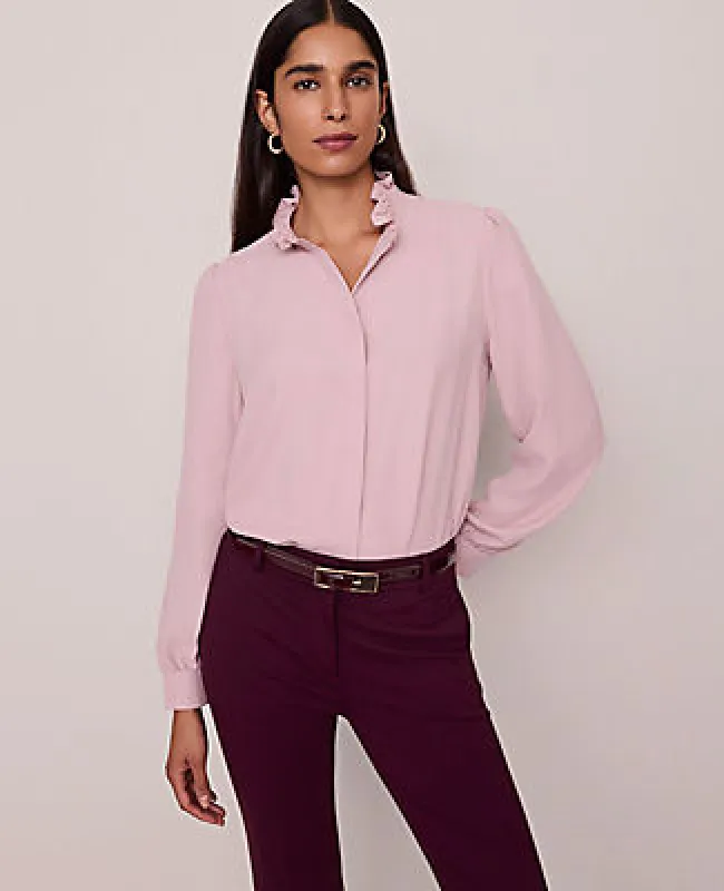 Ann Taylor Ruffle Neck Satin Blouse sold by Ann Taylor
