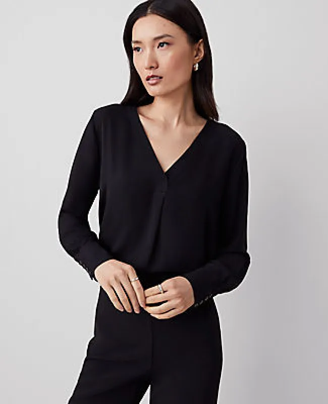 Ann Taylor Petite Mixed Media Pleat Front Top sold by Ann Taylor