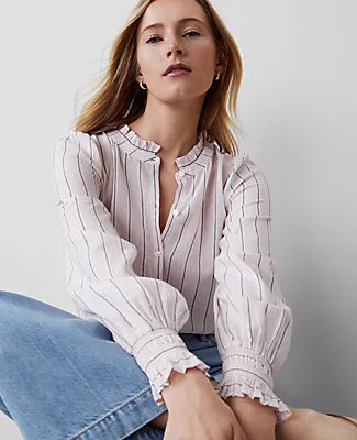Ann Taylor Petite Striped Cutout Smocked Cuff Blouse sold by Ann Taylor product image thumbnail 3