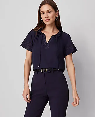 Ann Taylor Tie Neck Ruffle Popover Top sold by Ann Taylor