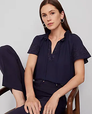 Ann Taylor Tie Neck Ruffle Popover Top sold by Ann Taylor product image thumbnail 2