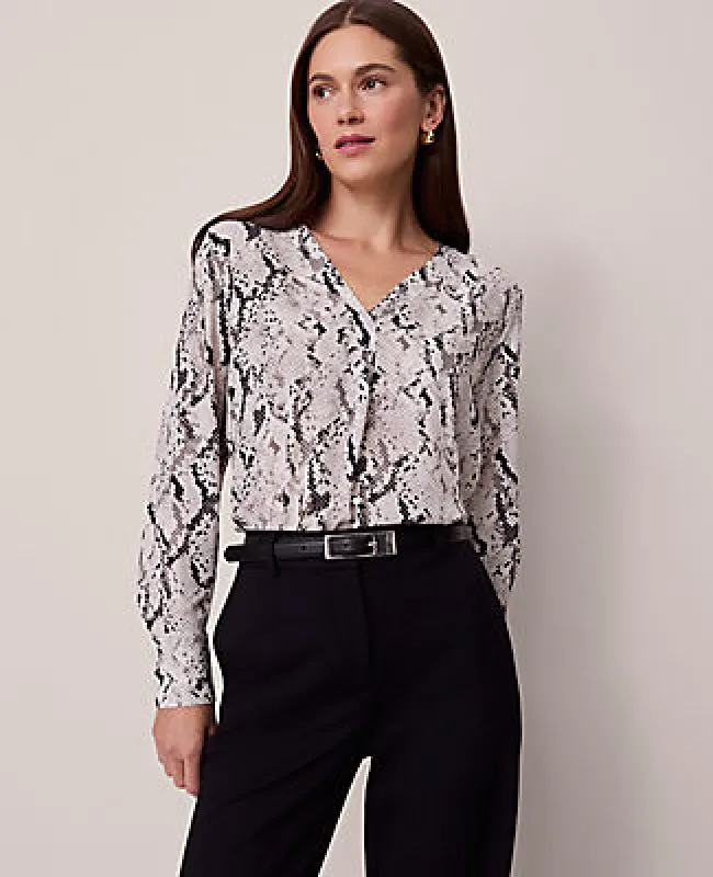 Ann Taylor Snake Print Mixed Media Top sold by Ann Taylor