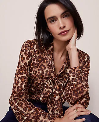 Ann Taylor Petite Animal Print Tie V-Neck Popover Top sold by Ann Taylor product image thumbnail 2