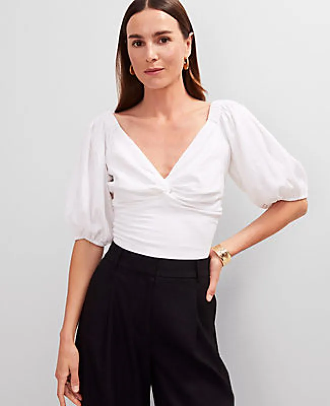 Ann Taylor Linen Blend Knotted Tie Back Blouse sold by Ann Taylor