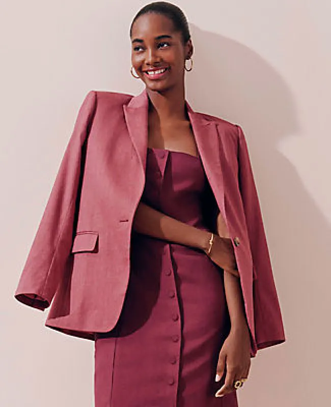 Ann Taylor The Petite Longline Blazer in Linen Blend sold by Ann Taylor