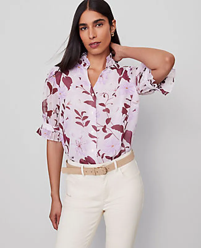 Ann Taylor Floral Ruffle Collar Shirt sold by Ann Taylor