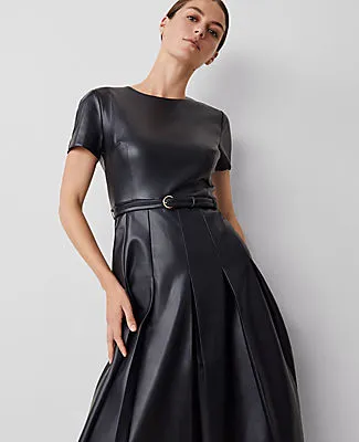Ann Taylor Petite Faux Leather Pleated Midi Dress sold by Ann Taylor product image thumbnail 3