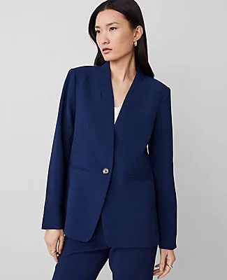 Ann Taylor The Petite Long Collarless Blazer in Fluid Crepe sold by Ann Taylor