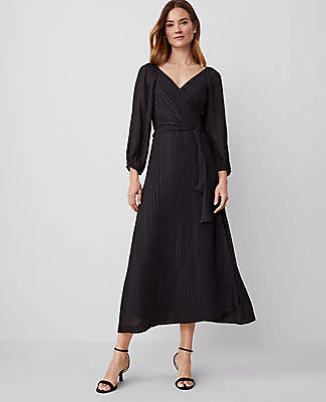 Ann Taylor Petite Metallic Stripe Midi Wrap Dress sold by Ann Taylor