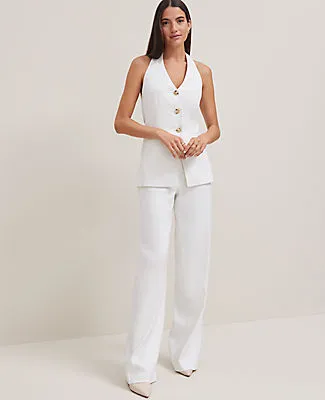Ann Taylor The Petite Wide-Leg Pant in Herringbone Linen Blend sold by Ann Taylor