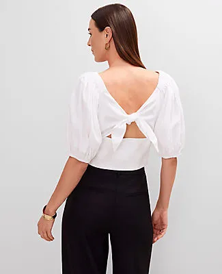 Ann Taylor Petite Linen Blend Knotted Tie Back Blouse sold by Ann Taylor product image thumbnail 2