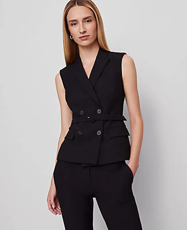 Ann Taylor Belted Double Breasted Vest in Seasonless Stretch sold by Ann Taylor