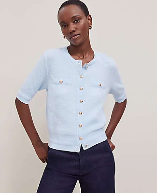 Ann Taylor Petite Blouson Sleeve Stitch Cardigan sold by Ann Taylor
