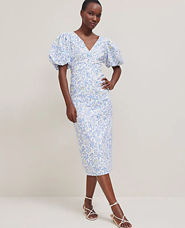 Ann Taylor Petite Floral Linen Blend Puff Sleeve Sheath Dress sold by Ann Taylor