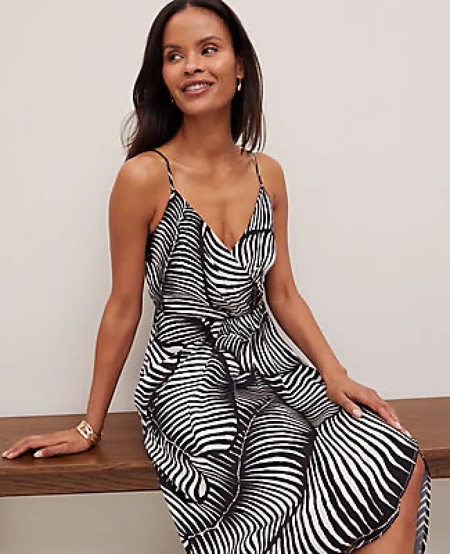 Ann Taylor Petite Satin Strappy Sheath Dress in Palm Print sold by Ann Taylor