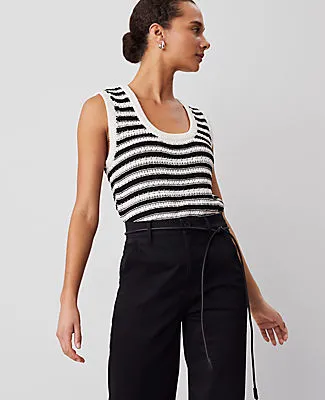 Ann Taylor Petite Weekend Collection Striped Open-Stitch Sweater Shell Top sold by Ann Taylor
