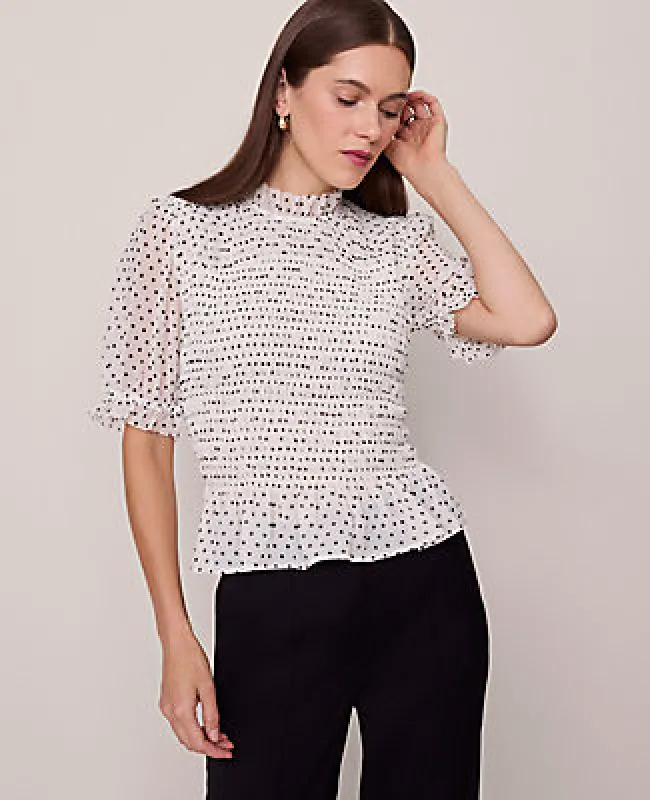 Ann Taylor Dotted Smocked Top sold by Ann Taylor