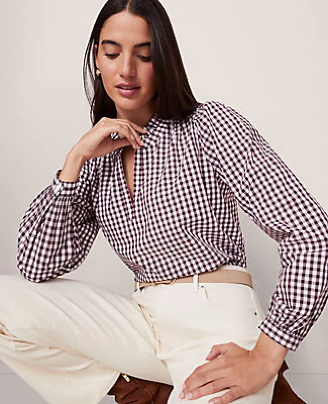 Ann Taylor Weekend Collection Gingham V-Neck Popover Top sold by Ann Taylor