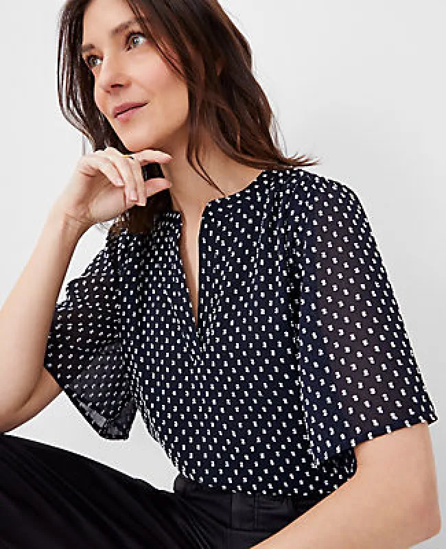 Ann Taylor Petite Clip Shirred Split Neck Popover Top sold by Ann Taylor