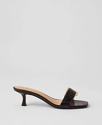 Ann Taylor Chunky Buckle Embossed Kitten Heel Sandals sold by Ann Taylor